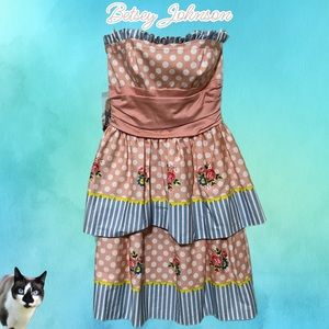 NWT $400 Betsey Johnson | Homecoming | Cottagecore Tiered Polka Dot Floral Dress